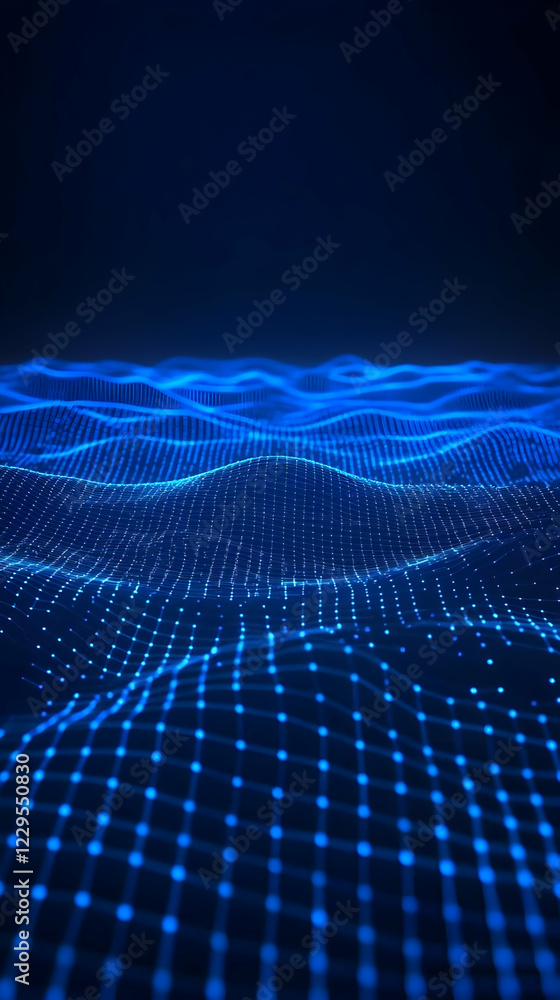 Poster abstract 3d blue digital landscape forms a futuristic grid pattern seamlessly