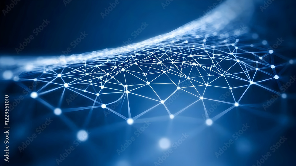 Aufkleber abstract network structure connects nodes smoothly in a dark blue background.