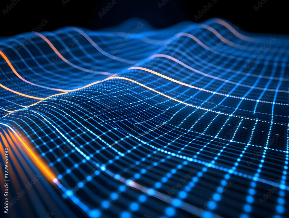 Poster abstract 3d wireframe mesh waves elegantly in a dark background