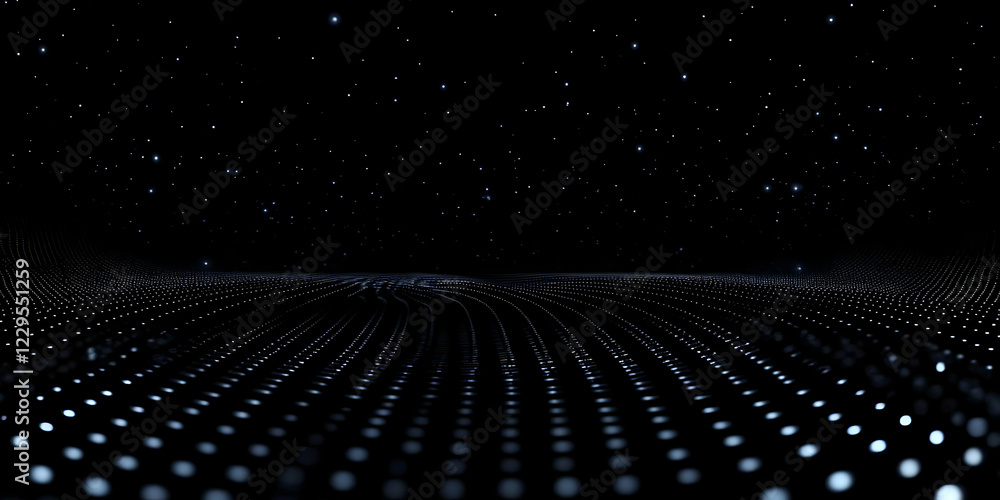 Poster abstract background creates a wavy surface with glowing dots and stars elegantly in the dark.