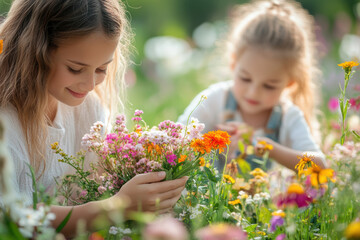 Fototapeta premium Flower Art Adventure, Family Collecting and Pressing