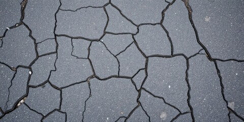 Obraz premium Rough, worn asphalt with cracks and small pebbles on a narrow street, grunge, urban scene