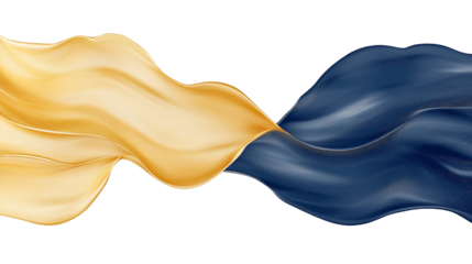 Abstract Golden and Blue Intertwined Fluids on Transparent Background. Cutout.
