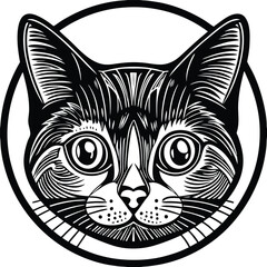 Stylish Black and White Cat Head Vector Illustration – Perfect for Logos and Designs