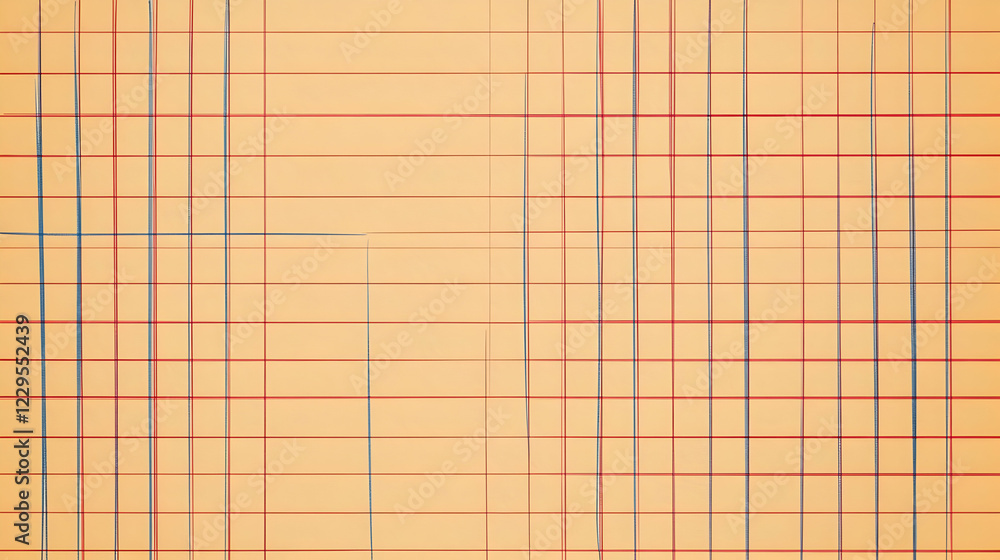 Poster Abstract Background Displays a Grid Pattern with Intersecting Red and Blue Lines on Peach.