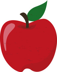 Fresh fruit red apple with green leaf cartoon illustration