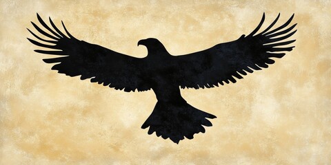 Obraz premium A black and white drawing of an eagle with its wings spread out. The image has a sense of freedom and power, as the eagle soars through the sky