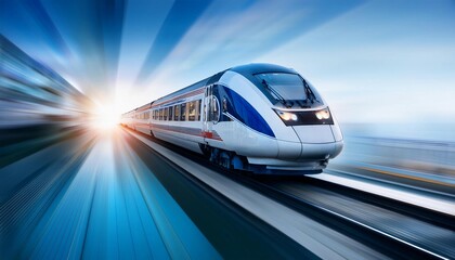 Obraz premium High speed train runs on rail tracks - Train in motion