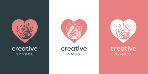 Seaweed Coral with Heart Love Shape logo design inspiration