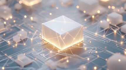 White square with a network of lines surrounding it. Concept of technology and complexity