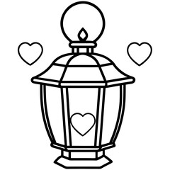 Lantern with hearts Line Art Vector
