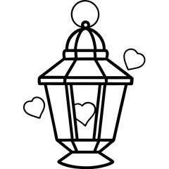 Lantern with hearts Line Art Vector