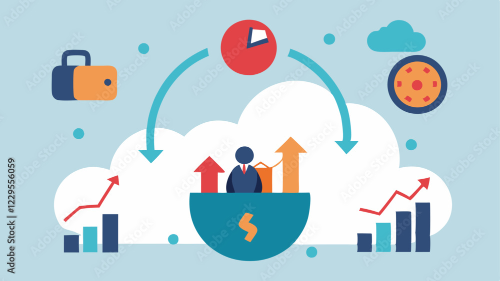 Poster these illustrations would effectively convey the cycle of stock market bubbles and crashes in a simp