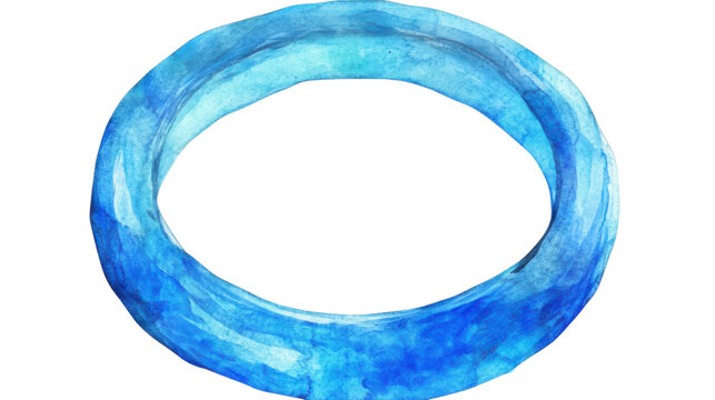 Watercolor blue oval frame on transparent background. Transparent background