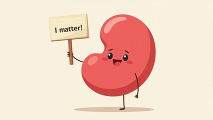 Cute cartoon character encourages positivity with a sign in hand, spreading a meaningful message