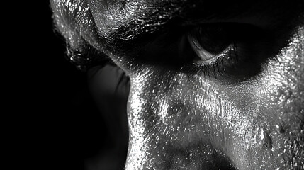 Close-up of a Determined Athletes Face Showcasing Intensity and Focus in a Training Session During the Evening