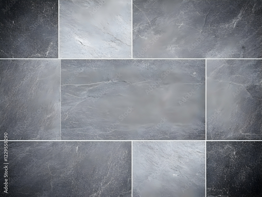Poster grey slate tiles form a varied textured surface with subtle elegance