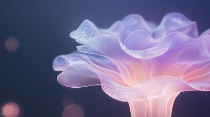 Obraz premium Flower with a purple and pink hue. The flower is surrounded by a blue background. Concept flower is very large and has a very intricate design