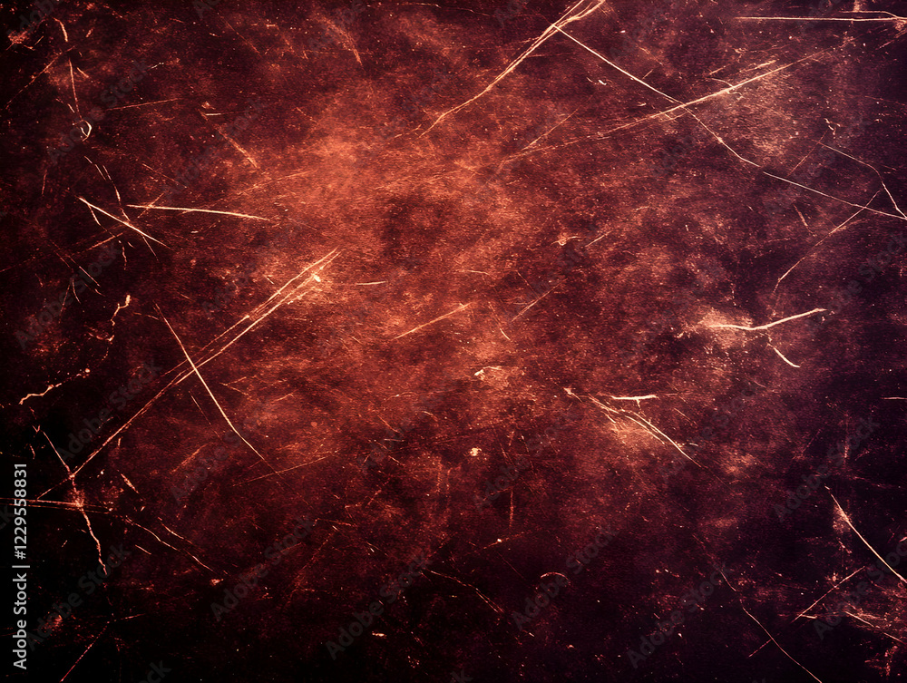 Aufkleber dark red grunge background texture with scratches and dust particles vignette effect