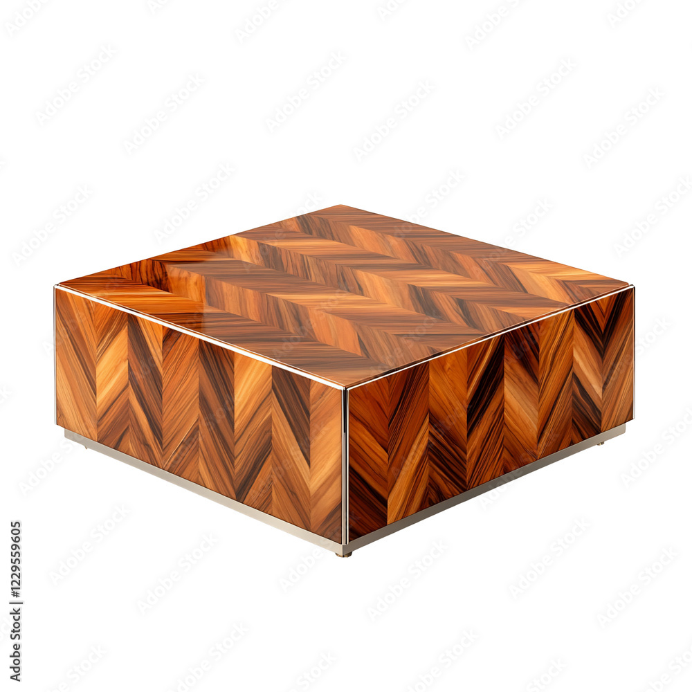 Poster elegant wooden decorative box with intricate chevron pattern design isolated on white background or 