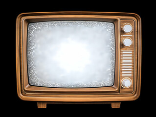 Vintage Wooden Television Displays Static Noise on Screen Against Black Background