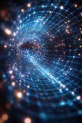 Obraz premium Glowing blue grid tunnel digital art