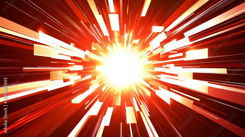 Poster geometric vector design with fiery red and orange diagonal lines, creating a radiant energy effect