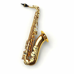 Shiny Gold Saxophone Rests on White Background, Ready to Play a Jazzy Tune