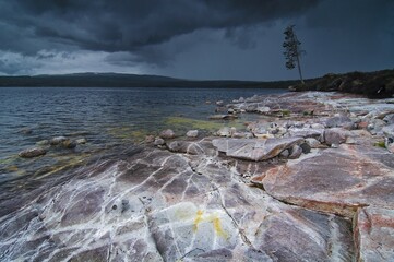 Thunderstorm mood above a mountain lake, Jungdalen, Norway, Europe