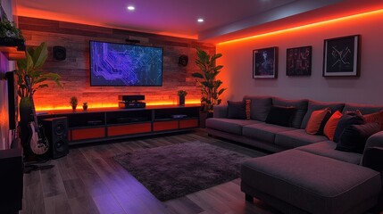 Modern home theater, LED lights, relaxing