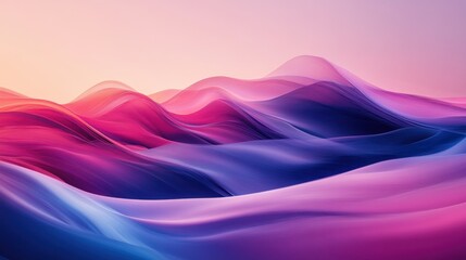 Abstract flowing gradient hills in pink purple and blue soft curves and dynamic texture