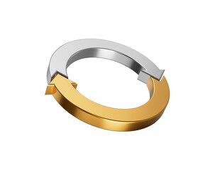 Silver And Gold Rounded Clockwise Arrow Loop Signifies Recycling Continuous Rotation 3D Illustration