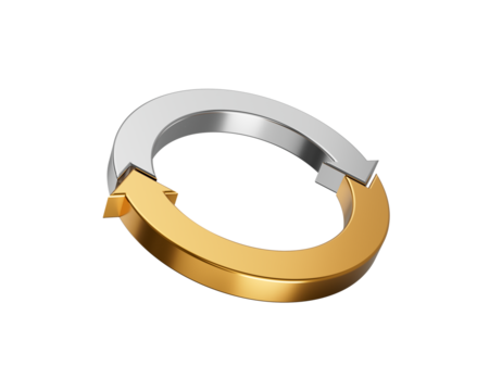 Silver And Gold Rounded Clockwise Arrow Loop Signifies Recycling Continuous Rotation 3D Illustration