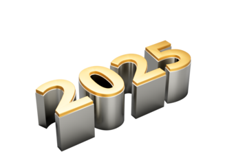 Happy New Year 2025 Golden Metal Text With Silver Outline On White Background 3d Illustration