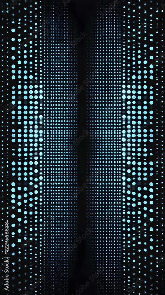 Poster abstract background with glowing blue dots forms a pattern perfectly symmetrically.