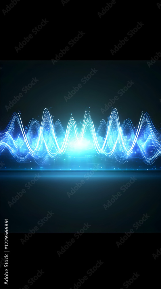 Poster abstract blue light waves flow across a dark background with a subtle glow