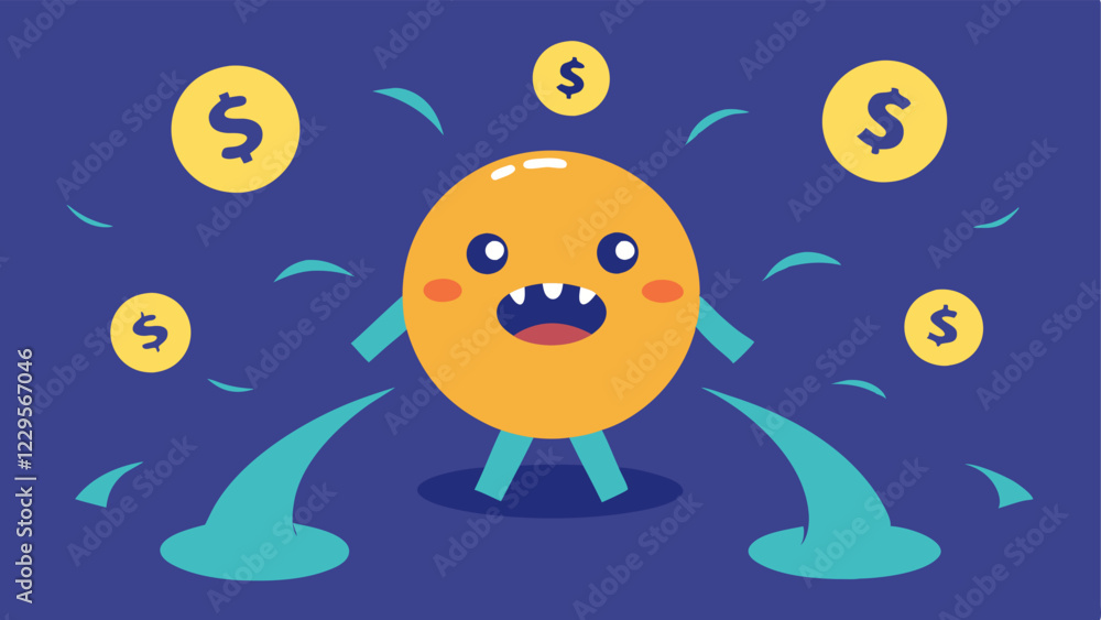 Poster whirlwind of choices a character at the center of a chaotic whirlwind of money symbols with fearful 