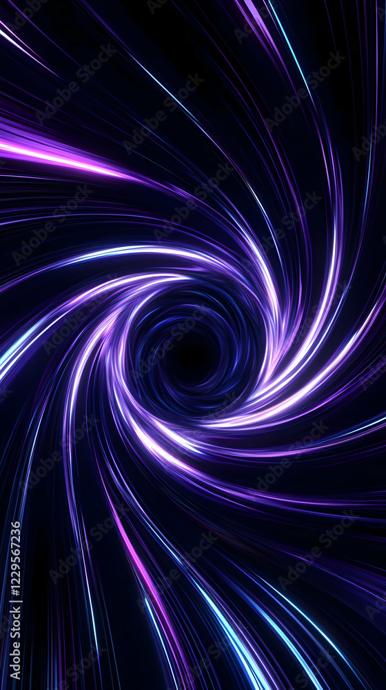 Poster abstract swirling neon light trails converge dynamically into a central vortex