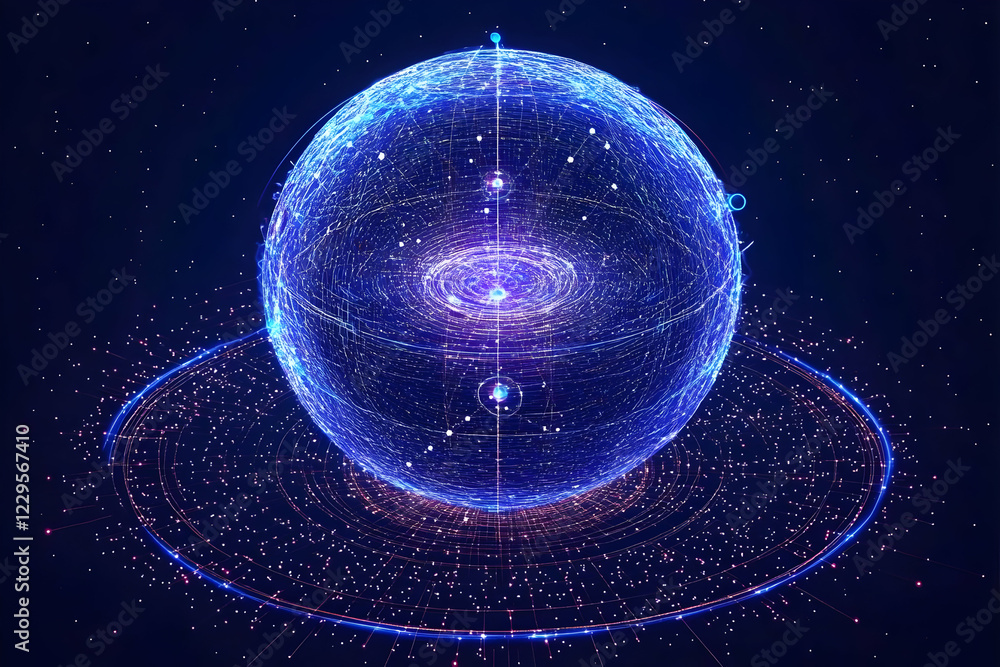 Aufkleber abstract 3d glowing globe rotating with digital grid and particles beautifully
