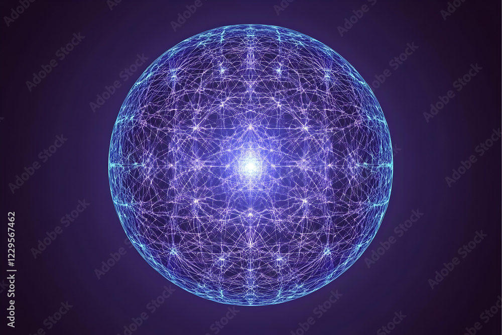 Poster abstract sphere with intertwined glowing lines creates a mesmerizing visual on dark background