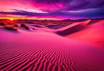 vibrant desert sunset flowing sand dunes capturing dazzling colors nature wide tapestry warm hues, horizon, sky, clouds, orange, red, yellow, pink, mountains