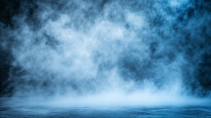 Obraz premium Mystic fog effect on dark floor with dramatic lighting. Ideal for entertainment, stage design, and atmospheric photography with copy space.