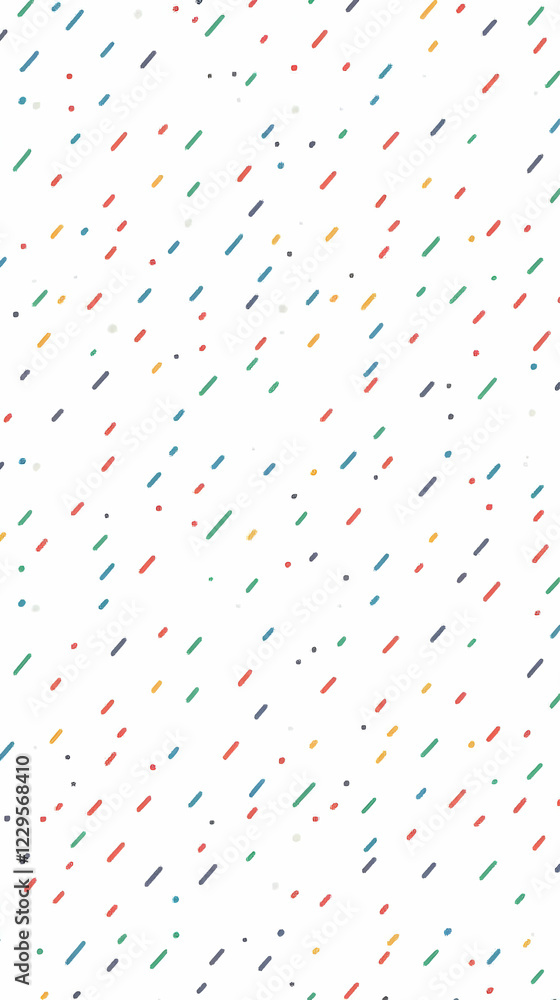 Poster colorful diagonal lines and dots form a playful pattern on a white background