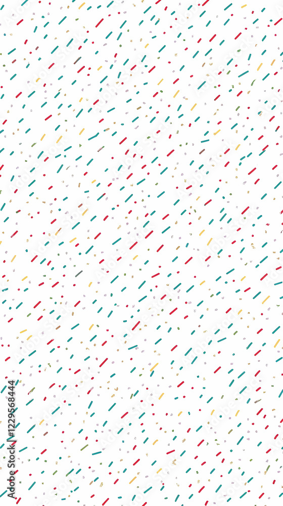Poster Colorful Abstract Scattered Lines and Dots Pattern on White Background Creates a Festive and Playful Design.
