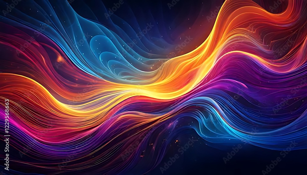Poster vibrant, abstract image of mantra flow features colorful, wave-like patterns symbolizing dynamic ene