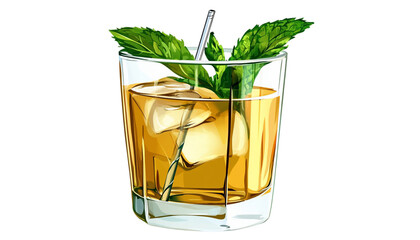 Refreshing Yellow Cocktail with Mint Garnish in Rocks Glass