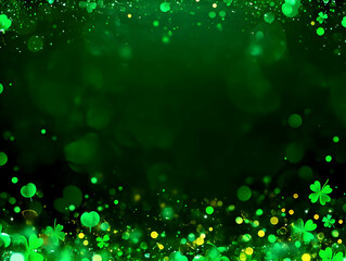 Obraz premium Green Bokeh Background with Floating Shamrocks Creates a Magical and Enchanting Atmosphere