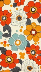 Fototapeta premium Bright floral pattern with bold colors in a retro design