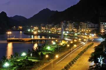 Fototapeta premium Waterfront promenade of Cat Ba, Halong Bay, Vietnam, Southeast Asia, Asia