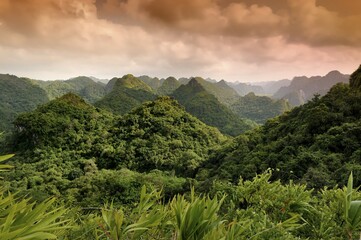 Cat Ba National Park, view from the Ngu Lam peak, Kim Giao forest, UNESCO Biosphere Reserve,...